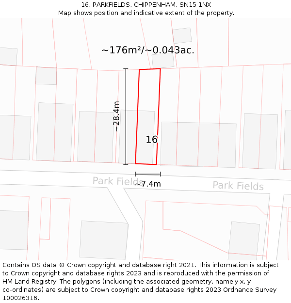 16, PARKFIELDS, CHIPPENHAM, SN15 1NX: Plot and title map