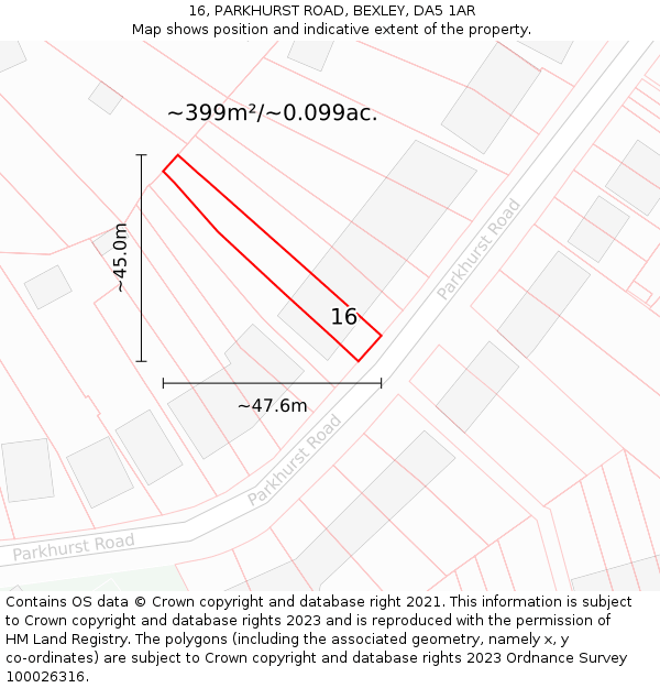 16, PARKHURST ROAD, BEXLEY, DA5 1AR: Plot and title map