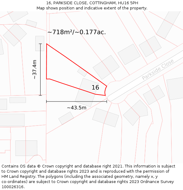 16, PARKSIDE CLOSE, COTTINGHAM, HU16 5PH: Plot and title map
