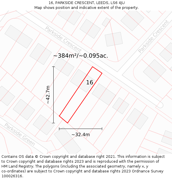 16, PARKSIDE CRESCENT, LEEDS, LS6 4JU: Plot and title map