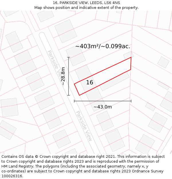 16, PARKSIDE VIEW, LEEDS, LS6 4NS: Plot and title map