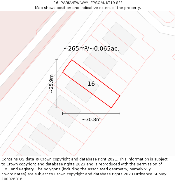 16, PARKVIEW WAY, EPSOM, KT19 8FF: Plot and title map