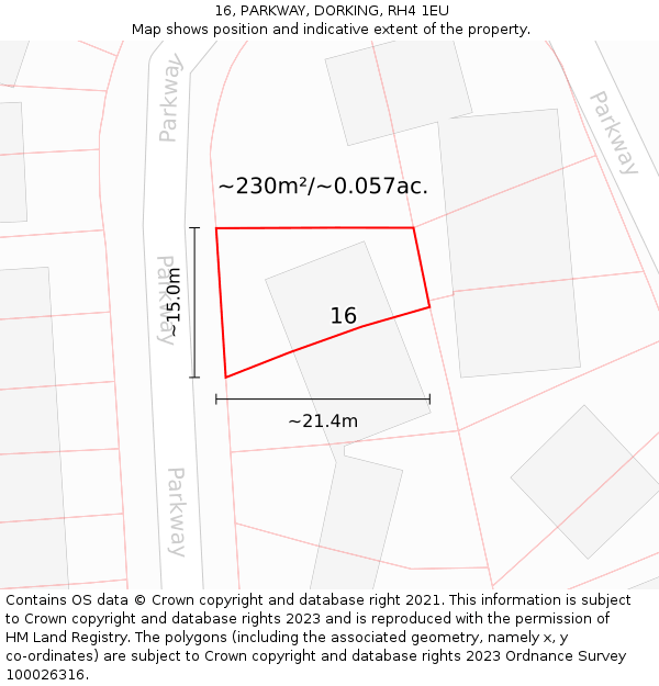 16, PARKWAY, DORKING, RH4 1EU: Plot and title map