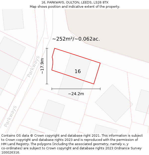 16, PARKWAYS, OULTON, LEEDS, LS26 8TX: Plot and title map