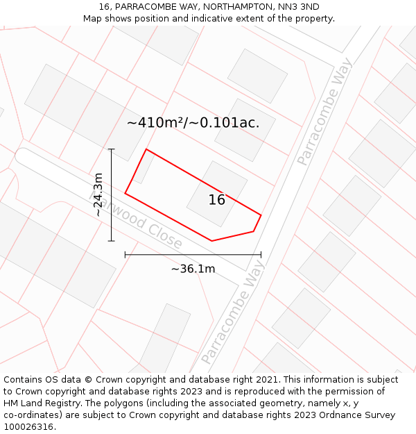 16, PARRACOMBE WAY, NORTHAMPTON, NN3 3ND: Plot and title map