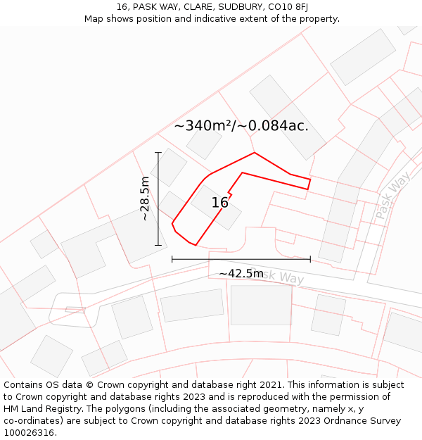 16, PASK WAY, CLARE, SUDBURY, CO10 8FJ: Plot and title map