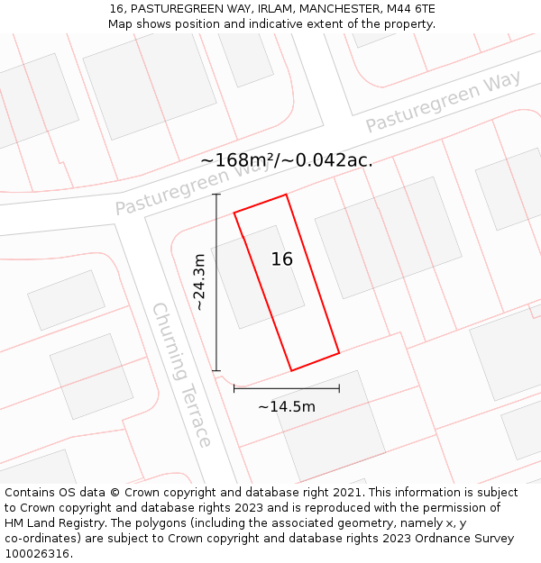16, PASTUREGREEN WAY, IRLAM, MANCHESTER, M44 6TE: Plot and title map