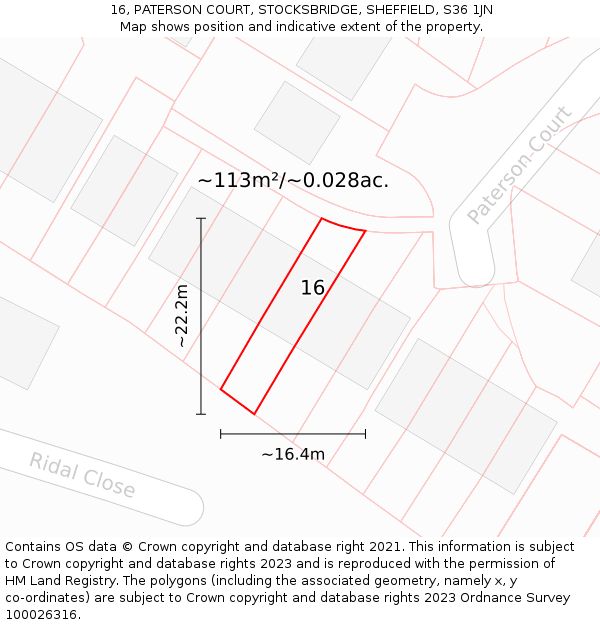 16, PATERSON COURT, STOCKSBRIDGE, SHEFFIELD, S36 1JN: Plot and title map