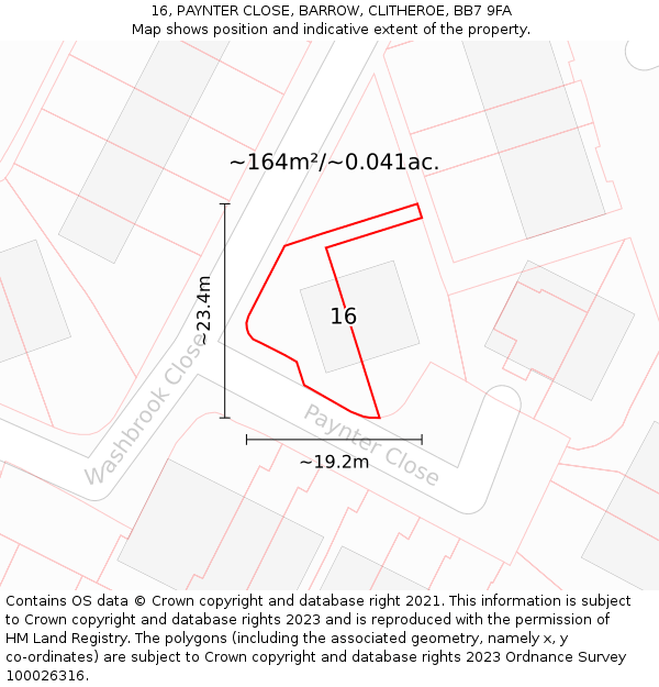 16, PAYNTER CLOSE, BARROW, CLITHEROE, BB7 9FA: Plot and title map