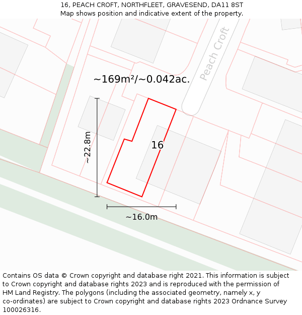 16, PEACH CROFT, NORTHFLEET, GRAVESEND, DA11 8ST: Plot and title map