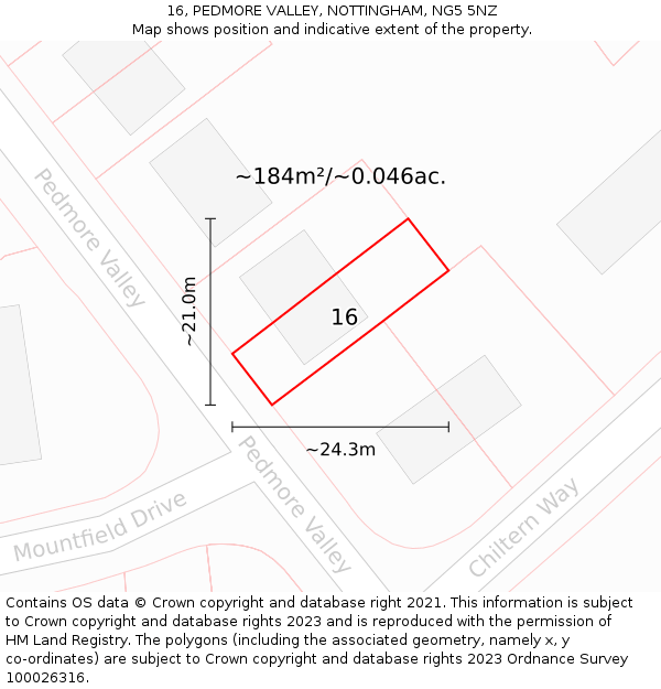 16, PEDMORE VALLEY, NOTTINGHAM, NG5 5NZ: Plot and title map