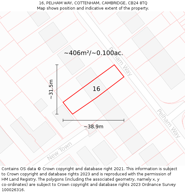 16, PELHAM WAY, COTTENHAM, CAMBRIDGE, CB24 8TQ: Plot and title map