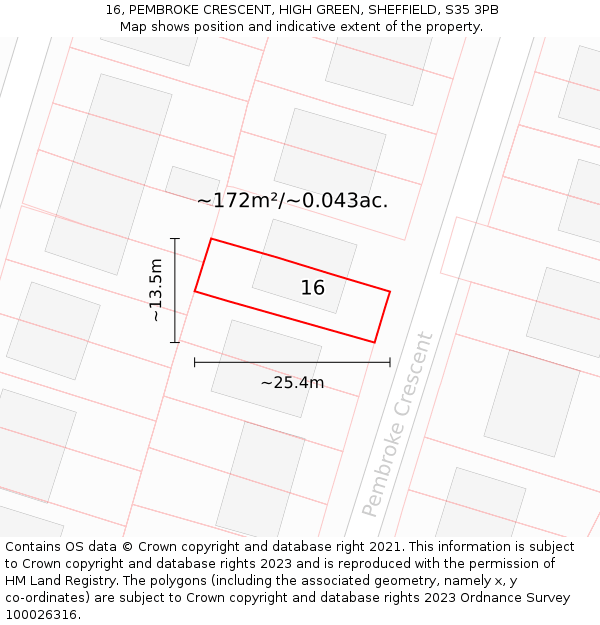 16, PEMBROKE CRESCENT, HIGH GREEN, SHEFFIELD, S35 3PB: Plot and title map
