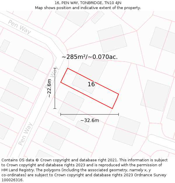 16, PEN WAY, TONBRIDGE, TN10 4JN: Plot and title map