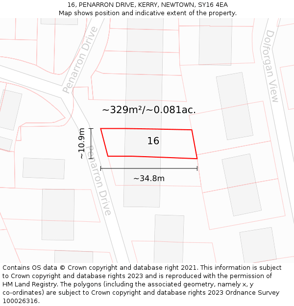 16, PENARRON DRIVE, KERRY, NEWTOWN, SY16 4EA: Plot and title map