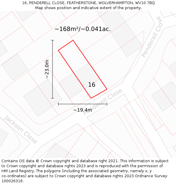 16, PENDERELL CLOSE, FEATHERSTONE, WOLVERHAMPTON, WV10 7BQ: Plot and title map