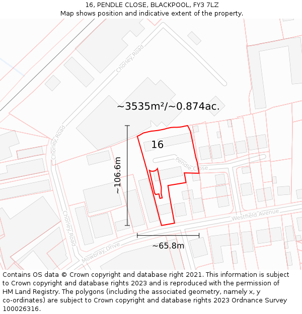 16, PENDLE CLOSE, BLACKPOOL, FY3 7LZ: Plot and title map
