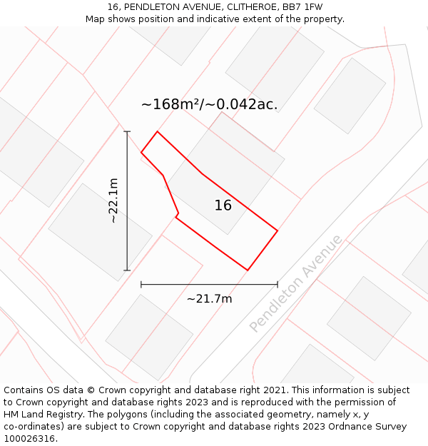 16, PENDLETON AVENUE, CLITHEROE, BB7 1FW: Plot and title map