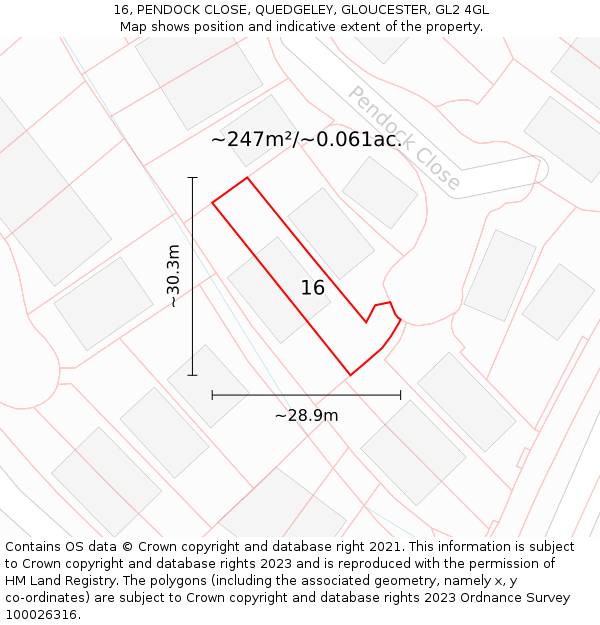 16, PENDOCK CLOSE, QUEDGELEY, GLOUCESTER, GL2 4GL: Plot and title map