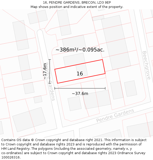 16, PENDRE GARDENS, BRECON, LD3 9EP: Plot and title map