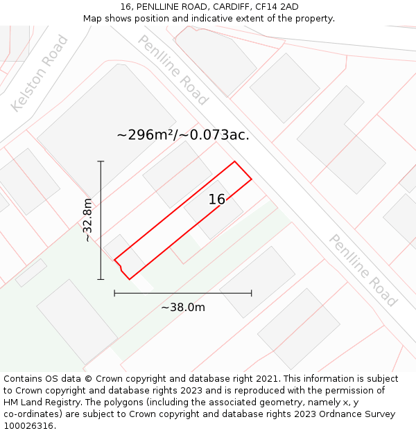 16, PENLLINE ROAD, CARDIFF, CF14 2AD: Plot and title map