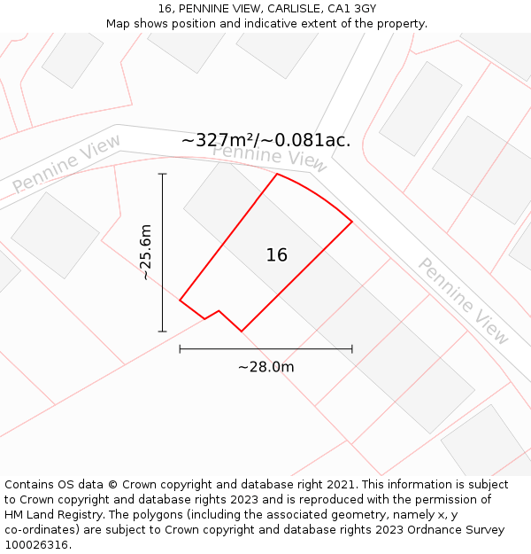 16, PENNINE VIEW, CARLISLE, CA1 3GY: Plot and title map