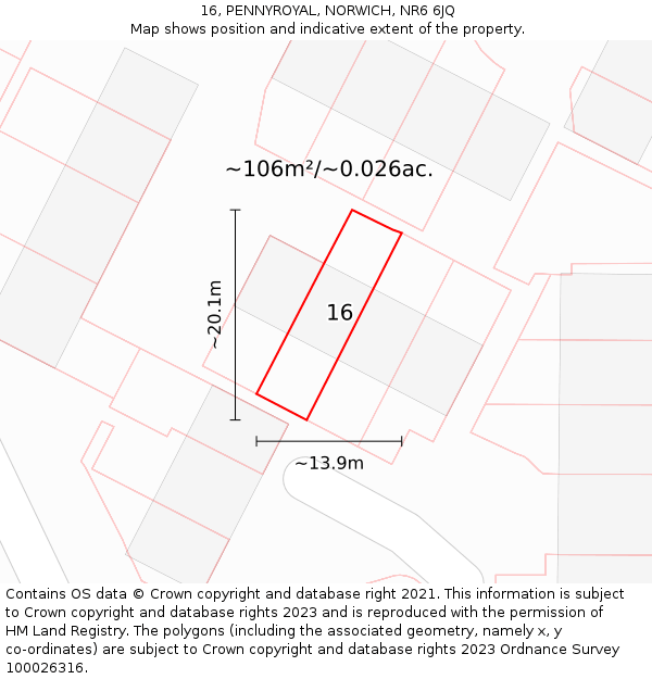 16, PENNYROYAL, NORWICH, NR6 6JQ: Plot and title map
