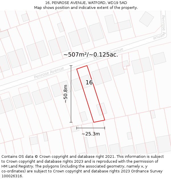 16, PENROSE AVENUE, WATFORD, WD19 5AD: Plot and title map
