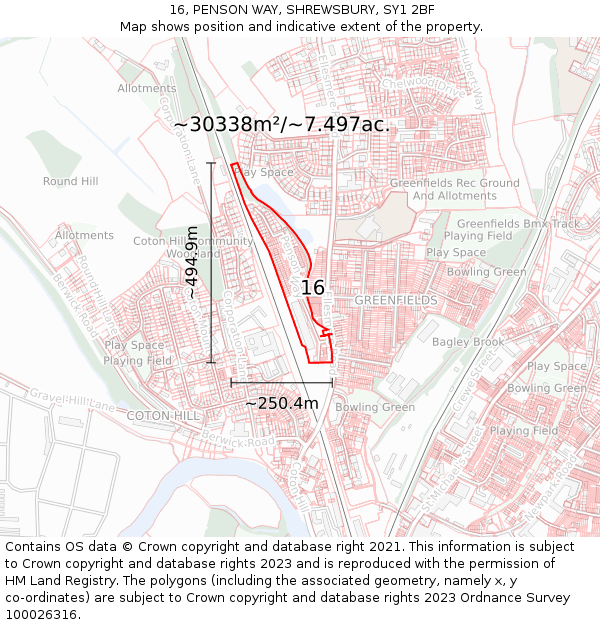 16, PENSON WAY, SHREWSBURY, SY1 2BF: Plot and title map