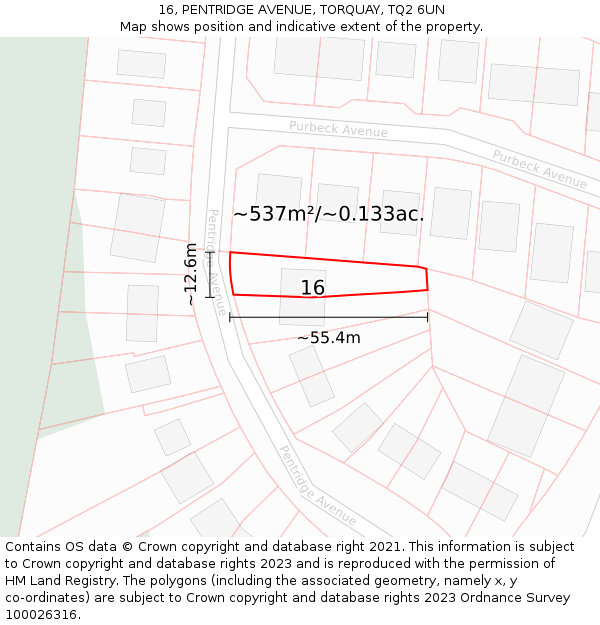16, PENTRIDGE AVENUE, TORQUAY, TQ2 6UN: Plot and title map