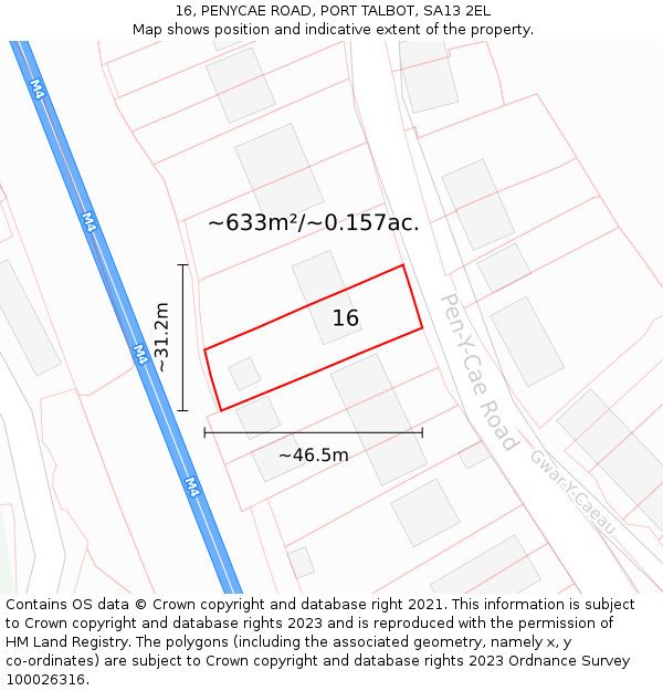16, PENYCAE ROAD, PORT TALBOT, SA13 2EL: Plot and title map