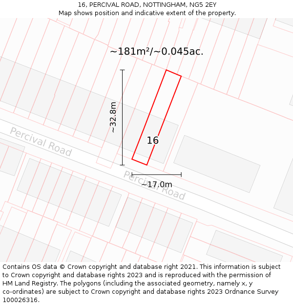 16, PERCIVAL ROAD, NOTTINGHAM, NG5 2EY: Plot and title map