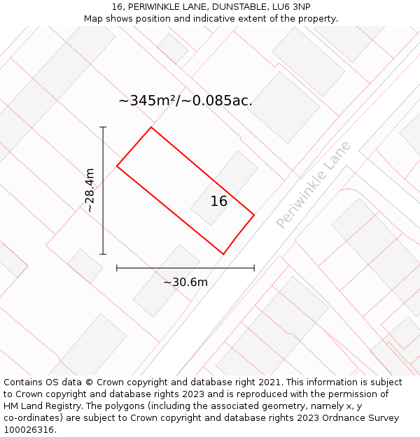 16, PERIWINKLE LANE, DUNSTABLE, LU6 3NP: Plot and title map