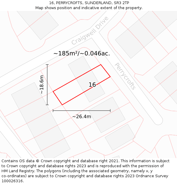 16, PERRYCROFTS, SUNDERLAND, SR3 2TP: Plot and title map