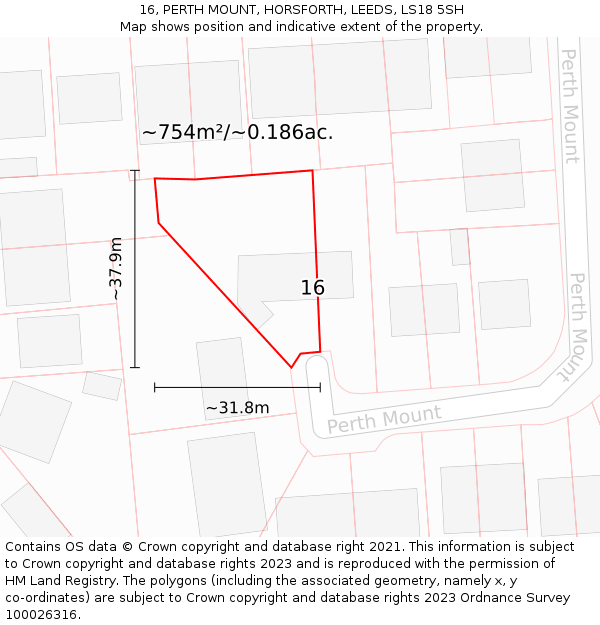 16, PERTH MOUNT, HORSFORTH, LEEDS, LS18 5SH: Plot and title map