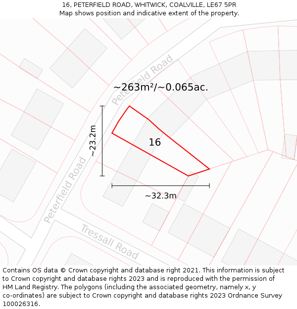 16, PETERFIELD ROAD, WHITWICK, COALVILLE, LE67 5PR: Plot and title map