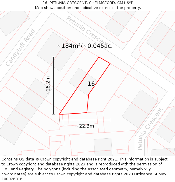 16, PETUNIA CRESCENT, CHELMSFORD, CM1 6YP: Plot and title map