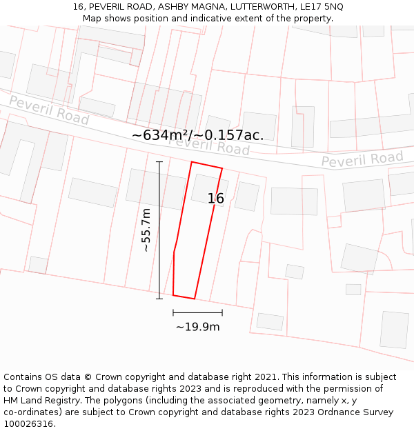 16, PEVERIL ROAD, ASHBY MAGNA, LUTTERWORTH, LE17 5NQ: Plot and title map