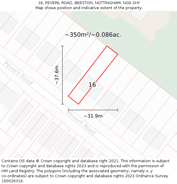 16, PEVERIL ROAD, BEESTON, NOTTINGHAM, NG9 2HY: Plot and title map
