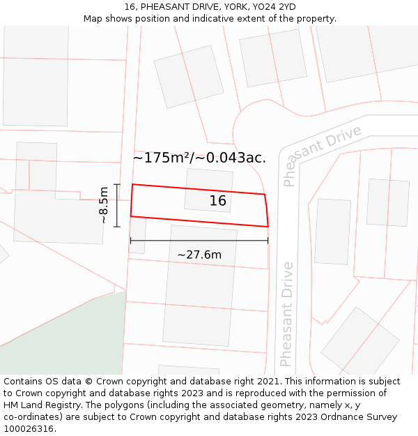 16, PHEASANT DRIVE, YORK, YO24 2YD: Plot and title map