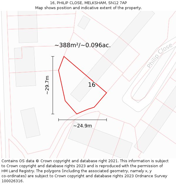 16, PHILIP CLOSE, MELKSHAM, SN12 7AP: Plot and title map