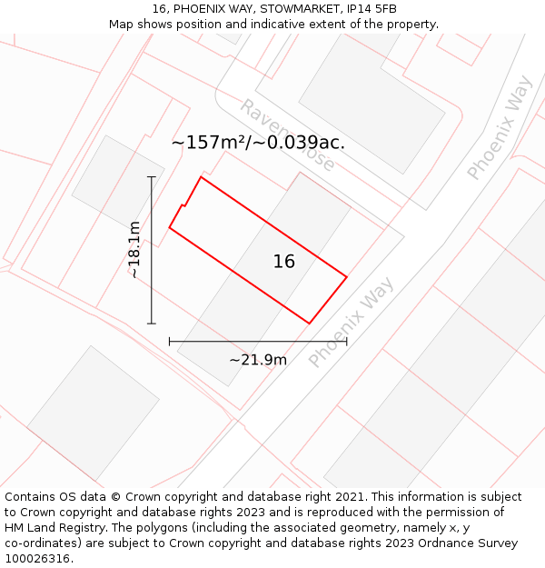 16, PHOENIX WAY, STOWMARKET, IP14 5FB: Plot and title map