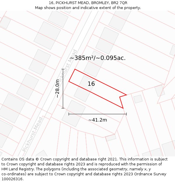 16, PICKHURST MEAD, BROMLEY, BR2 7QR: Plot and title map