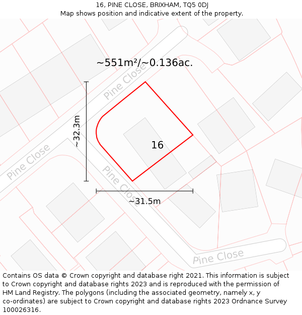 16, PINE CLOSE, BRIXHAM, TQ5 0DJ: Plot and title map