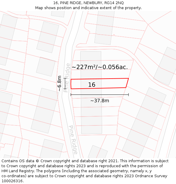 16, PINE RIDGE, NEWBURY, RG14 2NQ: Plot and title map
