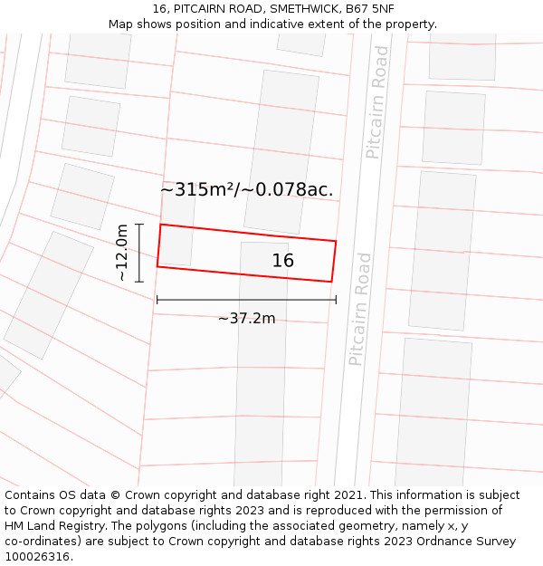 16, PITCAIRN ROAD, SMETHWICK, B67 5NF: Plot and title map
