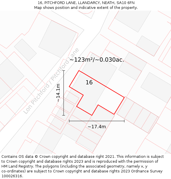 16, PITCHFORD LANE, LLANDARCY, NEATH, SA10 6FN: Plot and title map