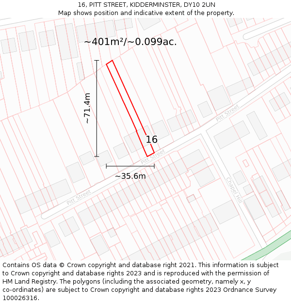 16, PITT STREET, KIDDERMINSTER, DY10 2UN: Plot and title map