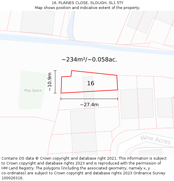 16, PLAINES CLOSE, SLOUGH, SL1 5TY: Plot and title map