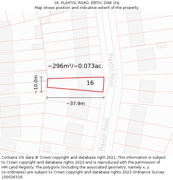 16, PLAXTOL ROAD, ERITH, DA8 1NL: Plot and title map